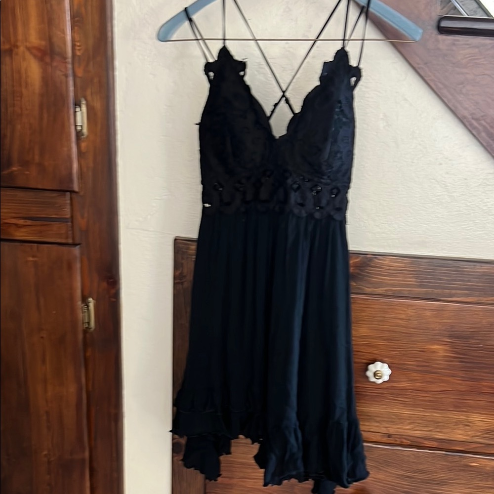 Chic Black Mini Dress with Lace Detailing